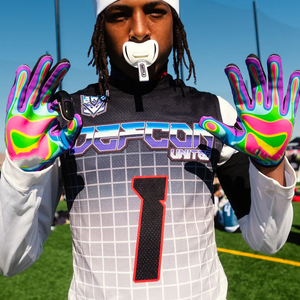 Gants de football américain 7v7 en néoprène et gel de silicone à doigts complets pour receveur, personnalisables, unisexes, durables, antidérapants, avec fermeture auto-agrippante - Product Image 4