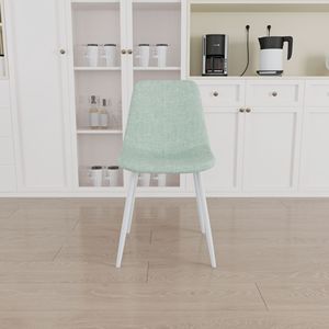 Set of 4 Modern Kitchen Dining <b>Chairs</b> Linen <b>Padded</b> with Sturdy White Metal Legs Decorated Dining <b>Chairs</b> - Product Image 5