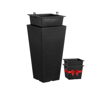 <b>Set</b> of 2 Tall Outdoor Planters 22-Inch <b>Large</b> <b>Square</b> Tapered Black Indoor & Outdoor Planters for Porch for Flower Plant Displays - Product Image 5