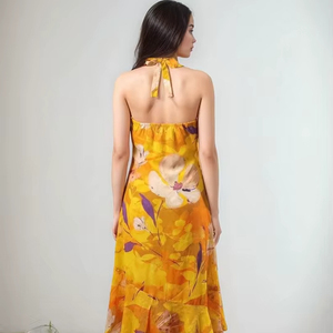 เดรสแฟชั่นสไตล์ตะวันตก ผ้าจอร์เจตต์ คอวี แขนกุด ความยาวปานกลาง เหมาะสำหรับงานปาร์ตี้ริมชายหาด เอวธรรมชาติ ติดกระดุม  ชุดเดรสออกงานวันเกิดสำหรับผู้หญิง - Product Image 1