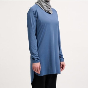 Camisas Modestas para Mujer, Cuello Tipo Capucha, Manga Larga, Blusa Tipo Túnica, Color Azul, Corte Holgado, Top de Jersey, Camiseta Modesta, Ropa de Calle para Todas las Temporadas - Product Image 1