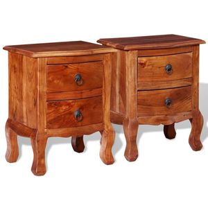 Set of 2 <b>Medium</b> <b>Brown</b> Solid Acacia Wood Nightstands - Product Image 1