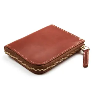 Full Grain Leather Custom Business Zipper Card Case Holder Wallet Protective wallet Zipper Credit Card Hold Leather Slim Wallets