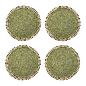 Juego de 4 manteles individuales redondos de bambú hechos a mano, estilo bohemio, verdes, tejidos, de 400 mm de diámetro - Product Image 1