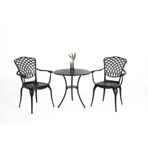 Ensemble bistrot 3 pièces en aluminium moulé résistant aux intempéries, comprenant une table et 2 chaises avec trou pour parasol, pour terrasse ou jardin - Product Image 2