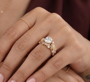 Bague de fiançailles florale en or rose 14K/18K avec diamant de laboratoire, style vintage, ensemble nuptial, couronne de fleurs, bague d'anniversaire pour femme - Product Image 5