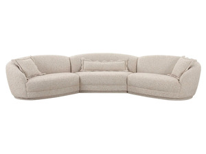 Ensemble de meubles de salon en teck massif de luxe, canapé incurvé moderne texturé bouclé 3 places, table basse, villa, hôtel - Product Image 2