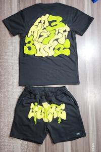 Conjunto de Camiseta y Pantalones Cortos de Algodón Grueso Estilo Urbano Vintage al por Mayor, Conjuntos de Camiseta y Pantalones Cortos con Impresión Personalizada de Alta Calidad - Product Image 4