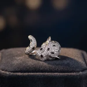 Luxury Panther Head Diamond <b>Ring</b> for Women Custom 10K-22K Gold IGI Certified Animal Design Pink Eyes <b>Black</b> Accents Wedding Gift - Product Image 5