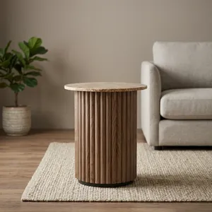 Modern <b>Round</b> Wood SIde <b>Table</b> Scandinavian Design Handmade Living Room Furniture - Product Image 2
