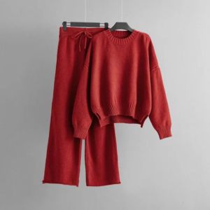 Women’s <b>Knit</b> Lounge <b>Set</b> 2 Piece Sweater and Wide Leg Pants Casual Outfit - Product Image 1