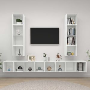 4 pezzi armadi TV a parete in legno bianco lucido per soggiorno - Product Image 1
