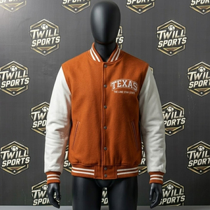 Veste universitaire Texas pour homme, orange et blanche, manches brodées, style bomber, vêtements décontractés d'hiver, service OEM - Product Image 2