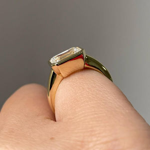 IGI Certified 2.50 Carat East West Emerald Cut Lab Grown Diamond Bezel <b>Set</b> Engagement <b>Ring</b> 14K <b>Gold</b> <b>ring</b> - Product Image 5