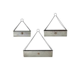 Ensemble de 2 jardinières suspendues en métal galvanisé, rectangulaires, pour intérieur et extérieur, avec chaînes, pour la décoration du jardin et du balcon - Product Image 2