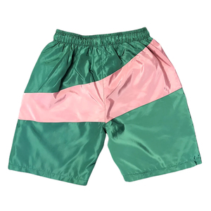 ชุดวอร์มกันลมสองชิ้นแบบมีฮู้ดและกางเกงขาสั้นสำหรับผู้ชาย  ชุดเซ็ตเสื้อแจ็คเก็ตและกางเกงวอร์มไนลอนสีตัดต่อพร้อมโลโก้ - Product Image 6