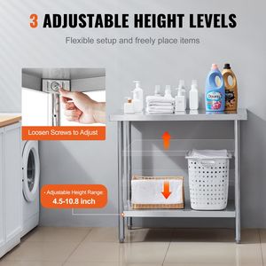 Tavolo da Preparazione in Acciaio Inox 24x36x34 con Capacità di Carico di 340 Kg e 3 Altezze Regolabili (Lavello Incluso) - Product Image 5