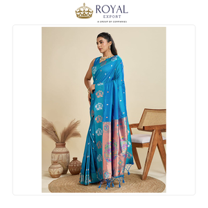 Sari de Seda Kanjivaram Paithani Tradicional de Diseño Clásico, con Bordado en Plata y Oro, Suministro de Fábrica - Product Image 4