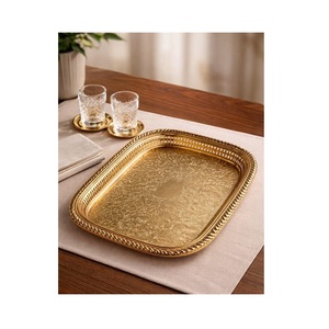 Bandeja Rectangular de Metal y Acero Inoxidable de Lujo para Servicio de Alimentos en Hoteles y Restaurantes, Bandeja Reciclable para Uso Doméstico - Product Image 1
