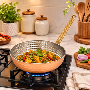 3 Ply Hammered Copper Frying <b>Pan</b> with Stainless Steel Lining, Brass Handle <b>Skillet</b>, Premium Chef Cookware, OEM ODM Wholesale - Product Image 5