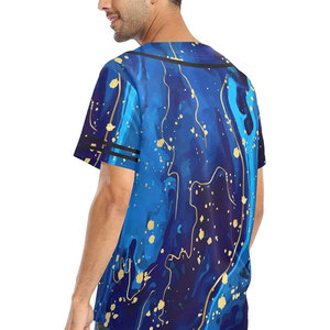 Custom Blue Gold <b>Marble</b> Baseball Jersey Short Sleeve Snap Closure Unisex Adult Breathable Full Print Apparel - Product Image 2