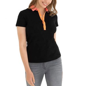 Women's Black <b>Polo</b> Shirt Short Sleeve Solid Color Casual Knitted Fabric Regular Length <b>Orange</b> Collar Design <b>Polo</b> T-shirt ODM OEM - Product Image 1