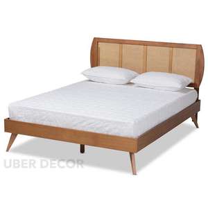 OakBend Cama de Plataforma de Ratán Curva Contemporánea Cama de Madera Personalizable para Espacios de Invitados - Product Image 2