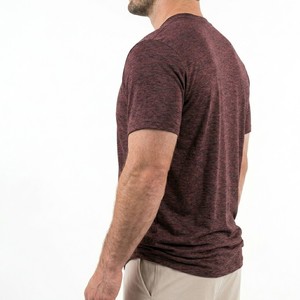 Men's Maroon Crew Neck T Shirt And Beige Shorts <b>Set</b> Casual Cotton Summer Outfit Breathable <b>Knitted</b> Two Piece - Product Image 3