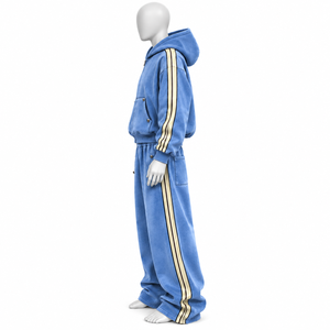 Ensemble survêtement streetwear épais avec logo personnalisé imprimé, strass, sweat à capuche à cordon et pantalon évasé coupe ample - Product Image 6