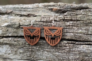 Wooden <b>Owl</b> <b>Earrings</b> Laser Cut Design Natural Brown Color Dangle Style Craft Jewelry - Product Image 6