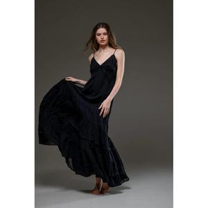 ชุดเดรสยาวสายเดี่ยวสีดำสำหรับผู้หญิง ดีไซน์หรูหรา แต่งลูกไม้ ทรงเอไลน์ สไตล์โบฮีเมียน - Product Image 2