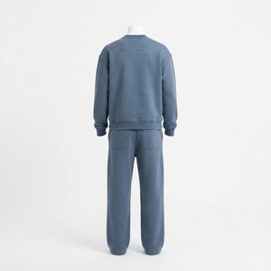 Ensemble de survêtement décontracté pour homme, sweat-shirt à col rond bleu ardoise et pantalon de jogging assorti, deux pièces, streetwear, loungewear - Product Image 4