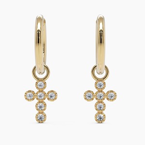 <b>Gold</b> Lab-Grown Diamond Cross <b>Huggie</b> Earrings 9K-18K 2 in 1 Hoop Charm Elegant Luxury Jewelry for Women Party Gift - Product Image 5