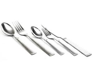 Ensemble de couverts classiques en acier inoxydable, manche martelé, finition miroir, fourchette et cuillère de style occidental, kit 4 pièces - Product Image 3