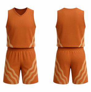 Ensemble de maillot et short de basketball pour homme, imprimé sublimé effet gouttelettes, sans manches, en polyester respirant et anti-transpiration. - Product Image 4
