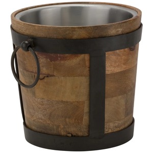 Rustic Wooden Ice <b>Bucket</b> <b>with</b> <b>Metal</b> Hoops and Inner Silver Liner - Product Image 3