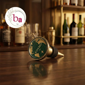 Bouchon de bouteille en alliage moulé écologique Ba Kosmo World Map avec couvercle anti-poussière pour vin - Product Image 1