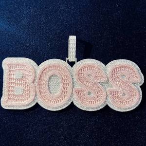 Pink and White Moissanite Hip Hop Rose Gold Plated Unisex Letter Pendant Charm Bold <b>Initial</b> <b>Necklace</b> for Gift and Streetwear - Product Image 1