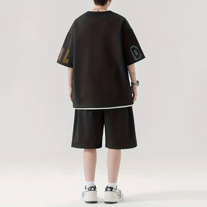 Ensemble décontracté homme 2026 : T-shirt respirant anti-plis à manches courtes col en V et short ample en polyester/coton - Product Image 3