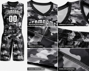 Custom Camo Basketball Uniform Set Unisex Sleeveless V-Neck Jersey Shorts Team Name Number Four-Way Stretch Quick Dry 100% - Product Image 6
