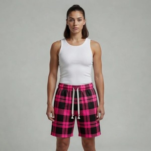 Shorts Bermuda Homme Rose et Noir à Carreaux avec Cordon de Serrage, Style Sport Décontracté, Tissu Polyester Respirant, Taille Mi-Haute - Product Image 2