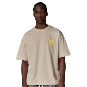 T-shirt beige surdimensionné pour homme, manches courtes, col rond, coton, streetwear décontracté, petit logo imprimé sur la poitrine, tee-shirt d'été - Product Image 5