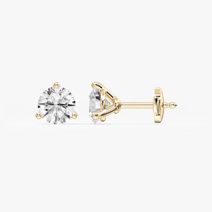 Boucles d'oreilles clous en or 14 carats avec diamant de laboratoire de forme unique, taille brillant couleur D, certifiées IGI, à trois griffes, motif gardien - Product Image 4