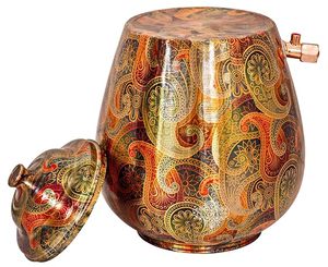 Distributeur d'eau en cuivre avec couvercle et robinet, motif Paisley peint à la main, pour usage domestique - Product Image 2
