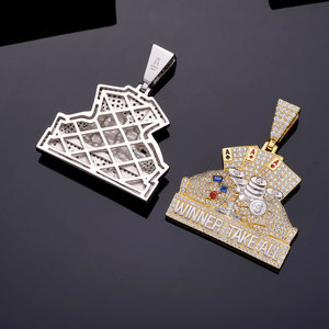 Pendentif en Argent 925 avec Diamant de Laboratoire, Cartes à Jouer Givrées, Motif Gagnant au Poker Casino, Symbole de Fortune et de Parure Audacieuse - Product Image 4