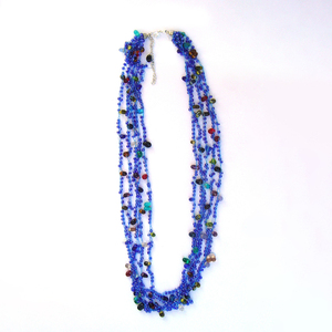 Multilayer Crochet Beaded <b>Necklace</b> Blue Crystal Rhinestone <b>Statement</b> Jewelry Wedding Ethnic Fashion Accessory at Wholesale Price - Product Image 2