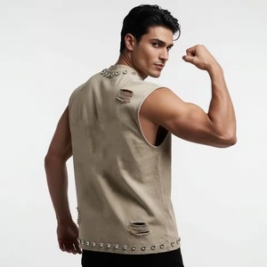 Custom Screen Print <b>Distressed</b> Rhinestone Tank <b>Top</b> 100% Cotton Premium Streetwear Sleeveless T Shirt Unisex OEM Wholesale - Product Image 5