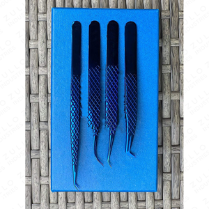 Diamond Grip 4PCS Volume <b>Lash</b> Extension Tweezers Set Stainless Steel Plasma Blue Eyelash Tweezers Professional <b>Kit</b> - Product Image 6