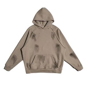 Sudadera con capucha para hombre, personalizada, lisa, estilo vintage, corta, con efecto desgastado, salpicaduras de pintura, efecto descolorido por el sol, lavado ácido, de peso pesado - Product Image 1