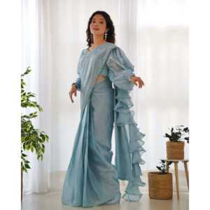 Hermoso Sari Talla XS para Fiesta con Encaje en el Borde - Product Image 6